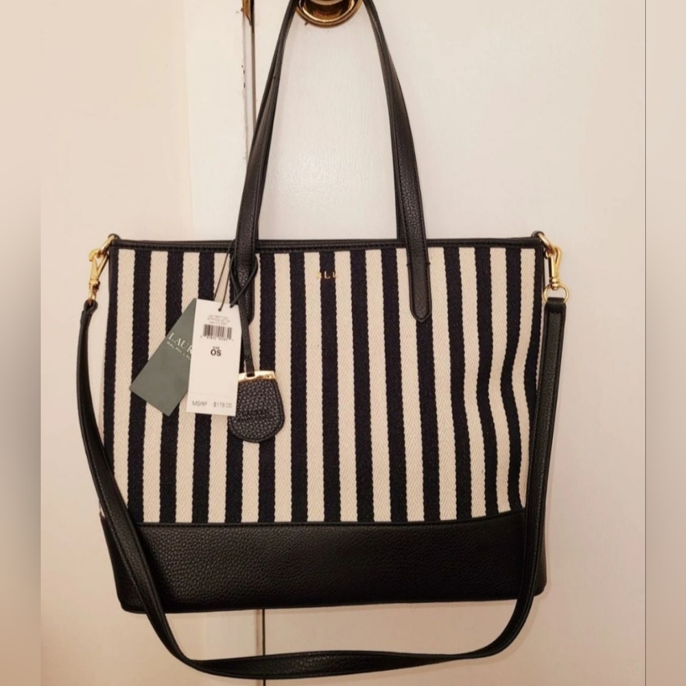 Ralph Lauren navy & ivory striped tote